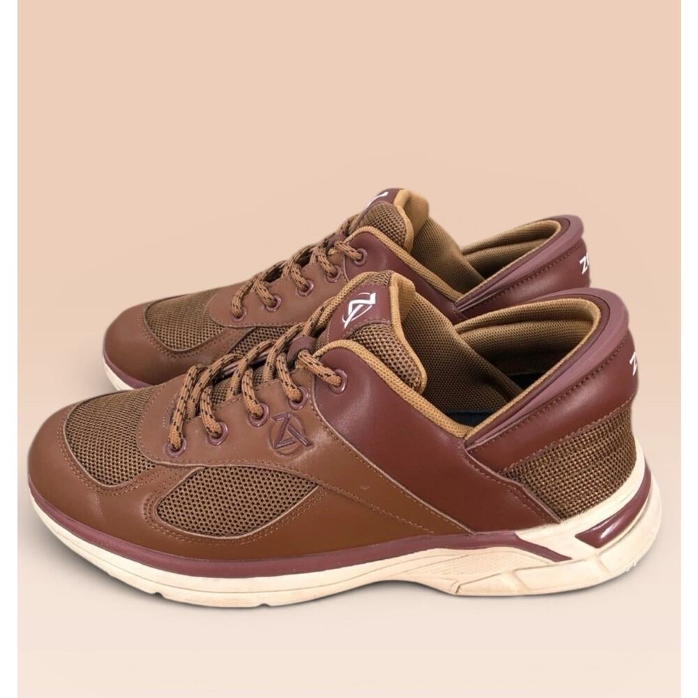 ZEBA Hands Free Sneakers Walking Shoes Mens Size US 11 Brown Leather Slip On